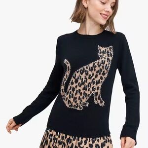 Kate Spade Feline Cheetah Black Knit Sweater